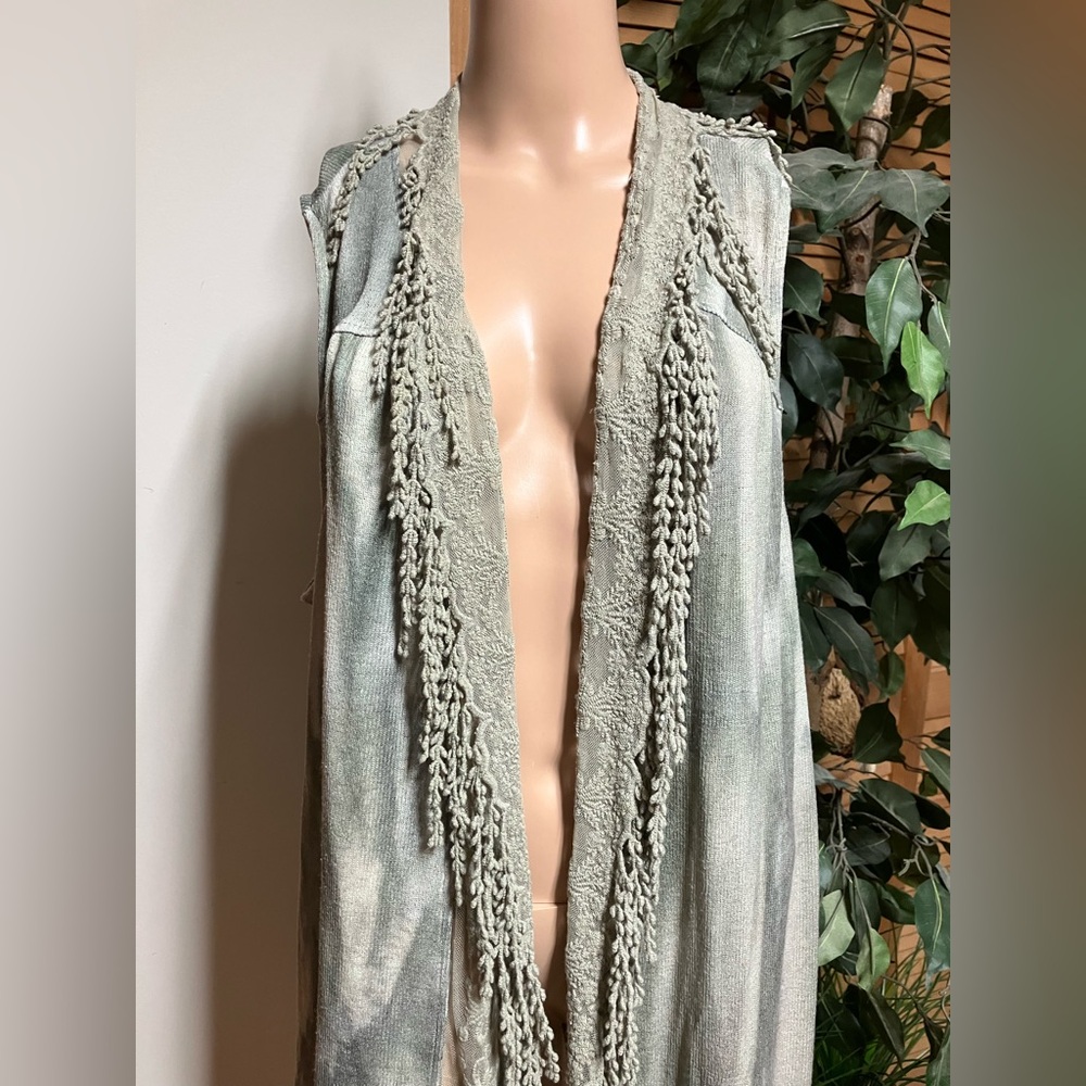 ONE WORLD Fringe Lace Trimmed Boho Vest